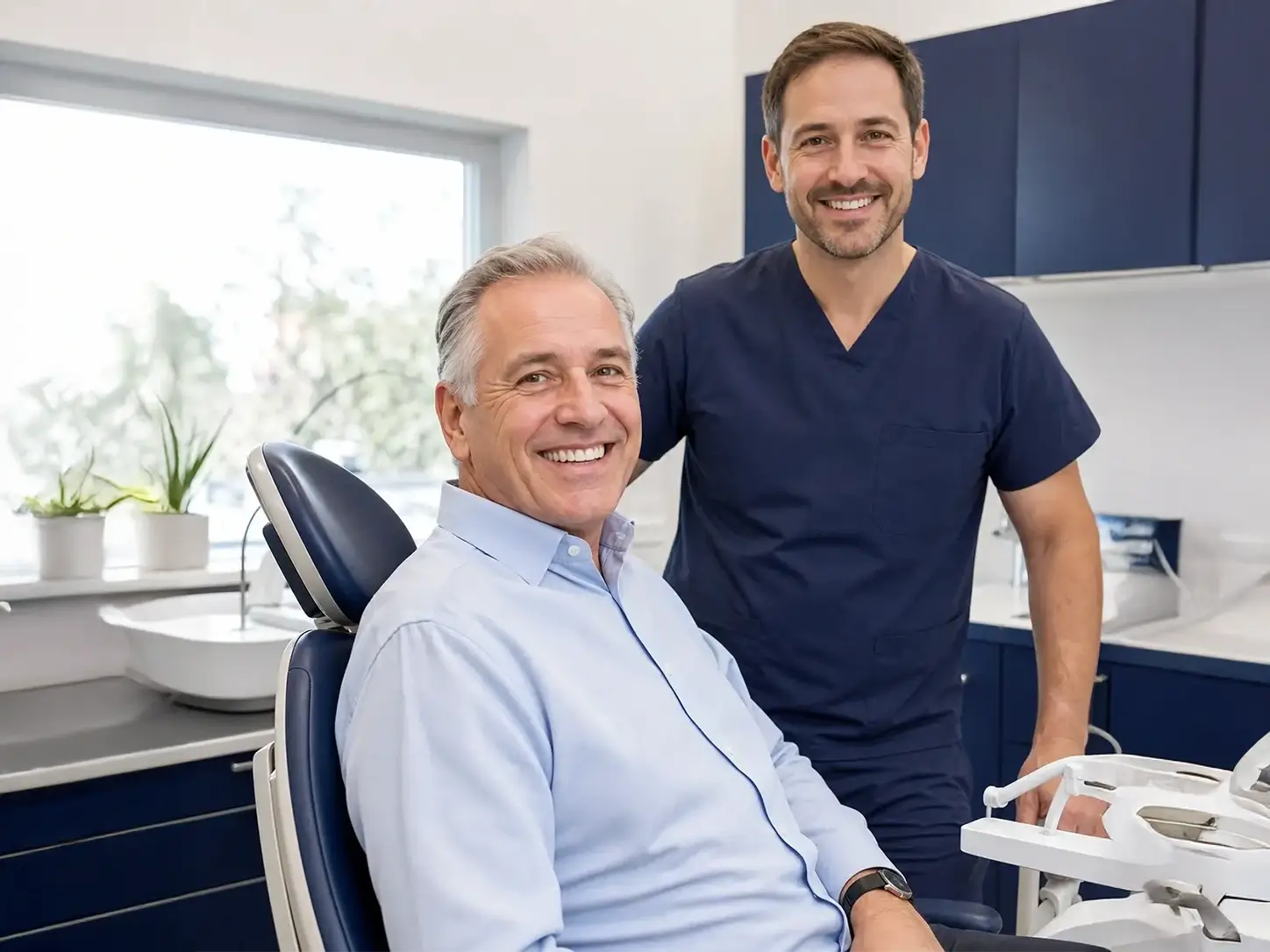 happy patient after receiving implants