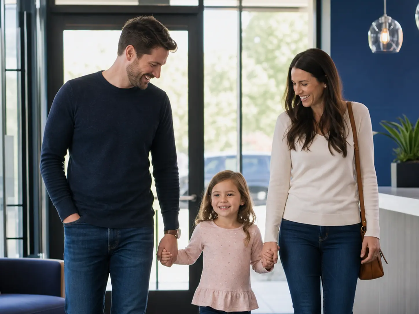 Young family walking into Aurora Smile Kissimmee