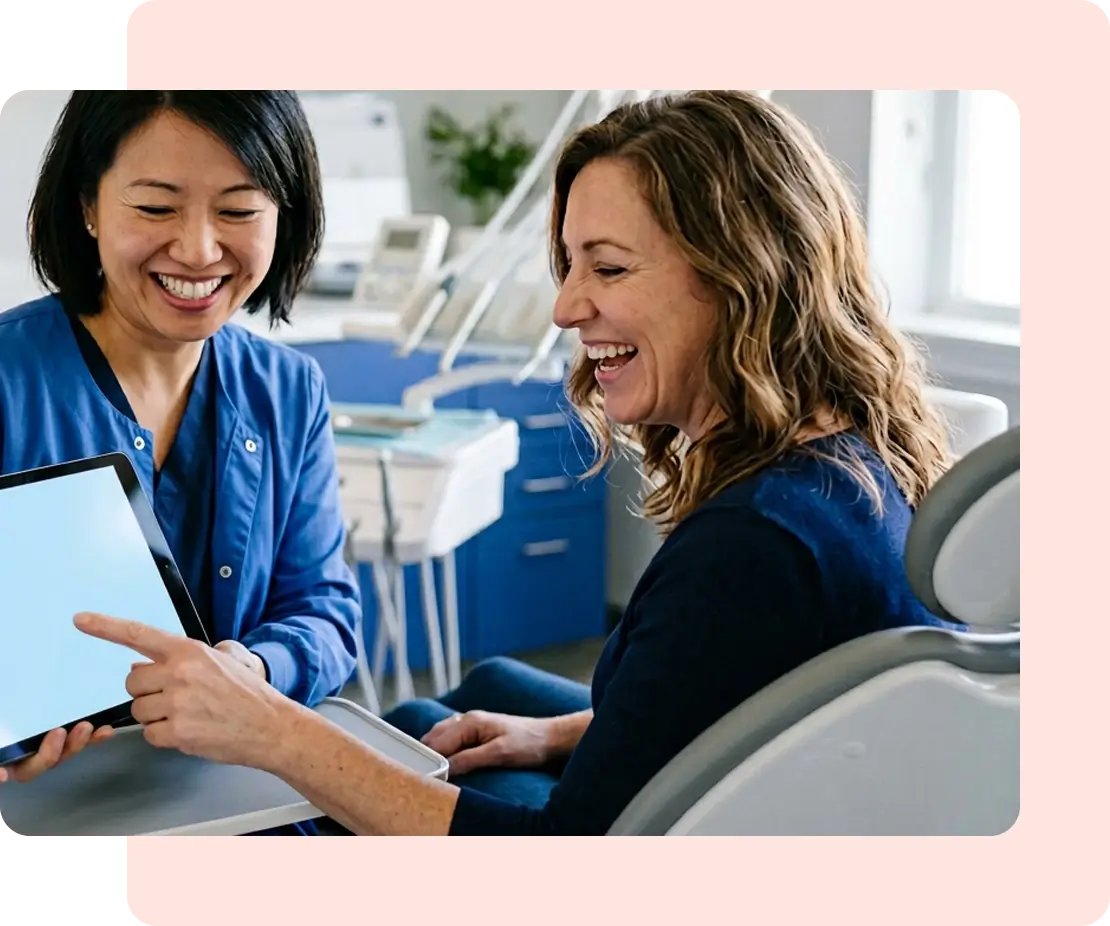 dentist reviewing cosmetic plan with a patient.