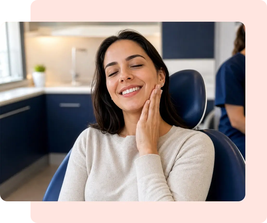 a woman feeling pain-free after an emergency treatment